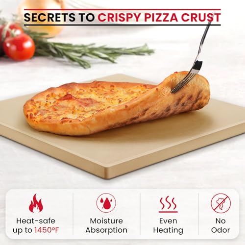 Unicook 16" x 16" Square Pizza Stone for Grill and Oven, Large Cordierite Bread Baking Stone for Crispy Crust Pizzas, Bread and Cookies, Includes Dough Scraper