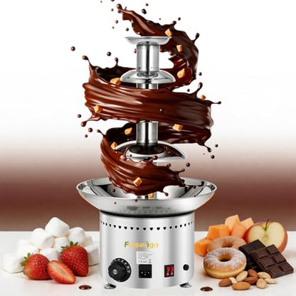 Flyseago Commercial Chocolate Fountain| 4 Tiers 11 lb Capacity| Large Hot Chocolate Fondue Tower| Stainless Steel Chocolate Melting Heating Machine for Nacho Cheese, Liqueurs, Party, Wedding