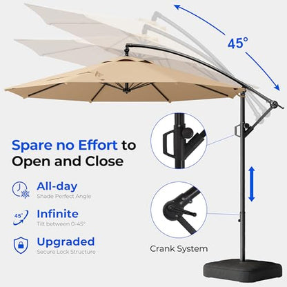 HOMSHADE 10ft Offset Patio Umbrella with Base Included, Cantilever Offset Hanging Patio Outdoor Market Umbrella UPF50+ UV Protection with Easy Tilt and Crank for Pool Deck and Garden(Beige)