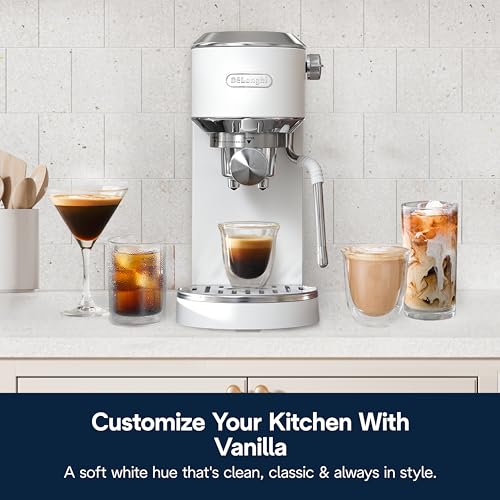 De'Longhi Dedica Duo Compact Espresso Machine - Cold Brew Coffee Maker with Milk Frother Wand- for Espresso, Hot & Iced Coffee, Cappuccinos, Lattes & Home Barista Brewing, Vanilla