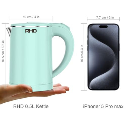RHD 0.5L Small Portable Electric Kettle, 600W Stainless Steel Travel Kettle