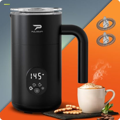 Milk Frother and Steamer 4 in 1 Automatic Coffee Steamer Frother, 11.8OZ / 350ML Warm and Cold Foam Frother for Coffee,Latte, Cappuccino, Macchiato, Hot Chocolate (Black)