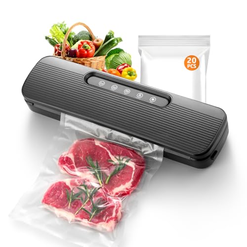 Vacuum Sealer Machine for Food Preservation | High Suction Food Sealer with Double Seal Technology | Compact Meat Sealer with Built-in Cutter & Bag Storage | Dry & Moist Modes for Sous Vide (Black)