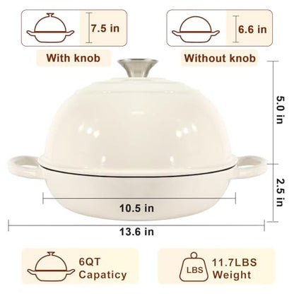 AHJ 6QT Dutch Oven For Bread Baking, Enameled Cast Iron Dutch Oven Pot with Lid, Multi-Functional Bread pan, Sourdough Baking Supplies with Proofing Basket, Cast Iron Bread Oven, Silicone Sling & Gloves.