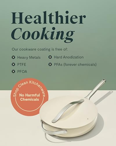Caraway Nonstick Ceramic Sauté Pan with Lid (4.5 qt, 12") - Non Toxic, PTFE & PFOA Free - Oven Safe & Compatible with All Stovetops (Gas, Electric & Induction) - Navy