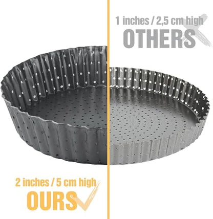 Space Home - Quiche Lorraine Deep Dish Pie Pan - 9.44 inch Tart Pans with Removable Bottoms - Apple Pie Pan - 9.44 inch Tarte Tatin Pan - Deep Dish Pie Crust - Quiche Baking Dish