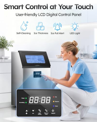 Mojgar Commercial Ice Maker 150lbs/24H with 50lbs Storage Bin 2 Water Inlet
