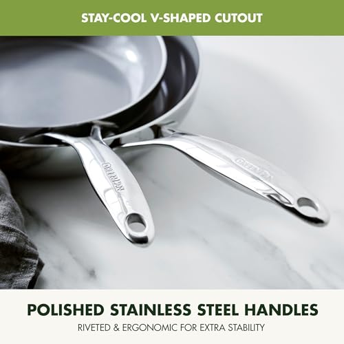 GreenPan Valencia Pro Tri-Ply Stainless Steel 8” & 10” Frying Pan Skillet Set, PFAS-Free Ceramic Nonstick Coating, Induction Ready Cookware, All Cooktops, Eggs & Omelets, Dishwasher & Oven Safe 600F