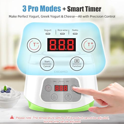 Yogurt Maker, Greek Yogurt Maker with Timer Control and Strainer, Yogurt Maker Machine with Stainless Steel Liner, Electric Portable Yogurt Maker for Yogurt, Greek Yogurt, Cheese, Natto (White)