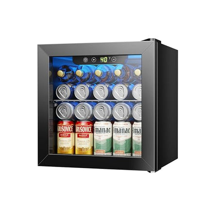 Icyglee 48 Can Beverage Refrigerator Cooler, Mini Fridge Glass Door with Adjustable Shelves, Freestanding Beverage Fridge with Blue LED for Home/Office/Dorm/Bar, 1.3 Cu.ft