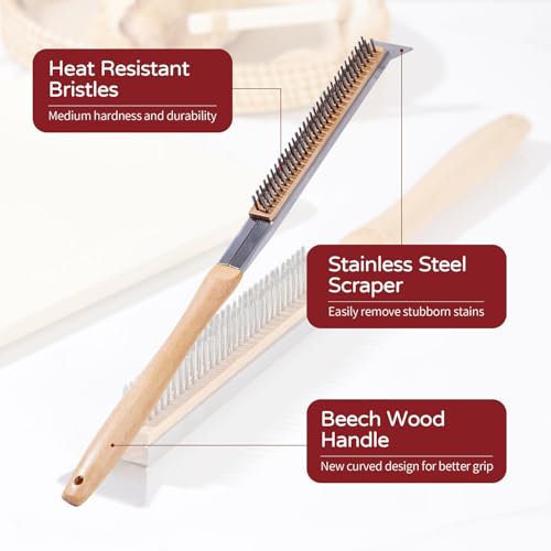 ROCKSHEAT 15x12 Inch Pizza Stone and Brush Set, Rectangle Pizza Baking Stone with Stainless Steel Bristle Grill Brush for Oven, Grill, BBQ, Cordierite Cooking Stone