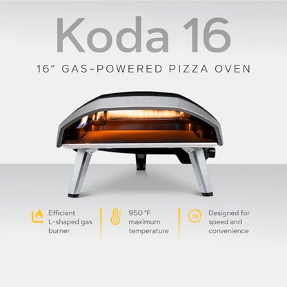 Ooni Koda 16 Natural Gas Pizza Oven – 16" Gas Powered Outdoor Oven with 28 mBar Regulator and Gas Hose, Gas Powered Portable Pizza Oven - Foundry Black