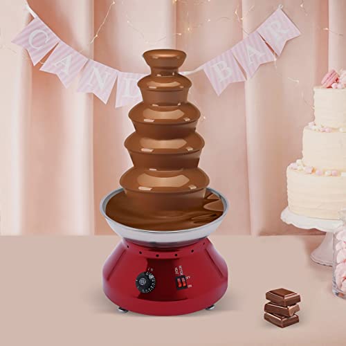 5 Tier Electric Chocolate Fondue Fountain Machine for Parties - 230W Large Chocolate Fountain Machine Melts Cheese Butter Candy and Liqueur - 3000ml/7lbs (Red)