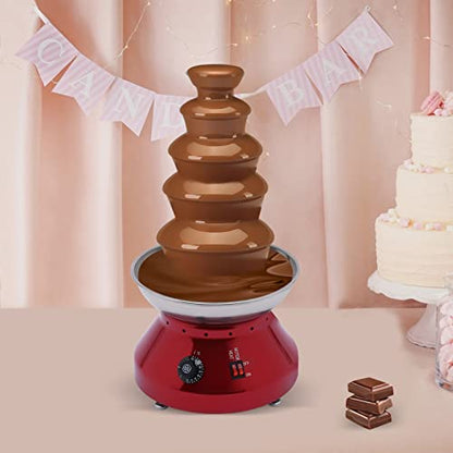 5 Tier Electric Chocolate Fondue Fountain Machine for Parties - 230W Large Chocolate Fountain Machine Melts Cheese Butter Candy and Liqueur - 3000ml/7lbs (Red)