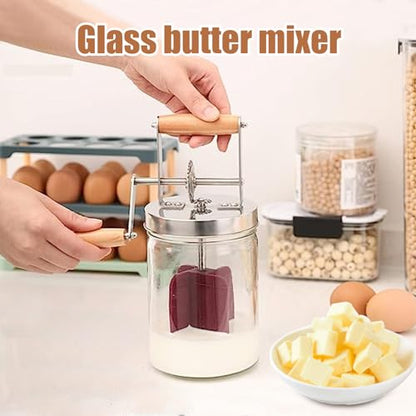 Butter Churner|Butter Churner 1500ml Manual Hand Crank Wide Mouth Cream Homemade Churn Washable Maker for Home Kitchen Restaurant