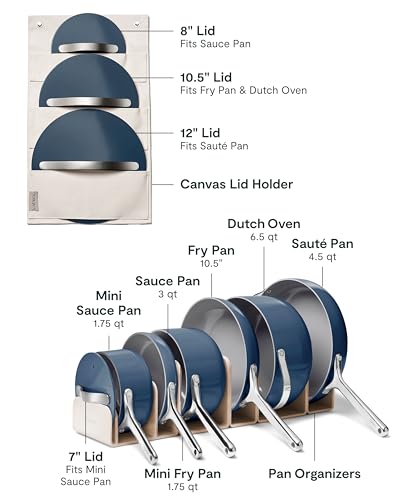 Caraway 24-Piece Nonstick Ceramic Cookware Set - Includes Fry Pans, Sauce, Sauté Pan, Dutch Oven, Petite Cooker, Stir Fry, Rondeau, Stock Pot, Lids & Storage Organizers - Navy