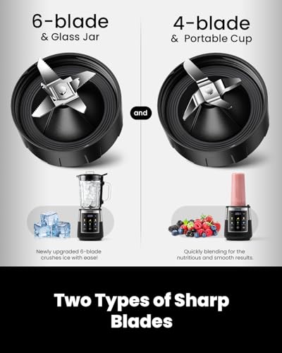 GDOR Professional Blender with 6 Preset Programs, 1300W Smoothie Blender for Ice Crushing & Frozen Fruit, 67 Oz Glass Pitcher & 22 Oz To-Go Cup Combo, Smart Smoothie Maker, Self-Cleaning