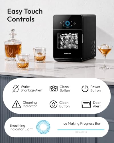 EUHOMY 2" Ice Ball Maker Countertop, 4Pcs in 40Mins, 144Pcs/day, Self-Cleaning Sphere Ice Maker with Crystal Clear Ice, Round Ice Cube Maker Machine for Whiskey & Bourbon
