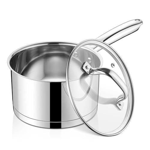 LIANYU 3 qt Saucepan, Stainless Steel Sauce Milk Pan with Visible Lid & Tri-Ply Bottom, Induction Compatible Small Pot for Home & Kitchen Cooking, Boiling, Heavy Duty, Dishwasher Safe