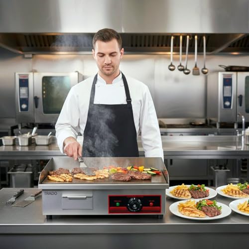 Commercial Electric Griddle 22 inch Adjustable Temp Control, Countertop Flat Top Electric Grill, heavy Duty healthy Stainless Steel Griddle BBQ Grill 55cm,Flat Top Grill for Restaurants