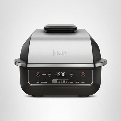 Ninja EG201 Foodi 6-in-1 Indoor Grill with Air Fry, Roast, Bake, Broil, & Dehydrate, 2nd Generation, Dishwasher Safe, Black/Silver