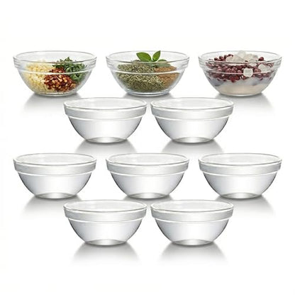 SENTOP Set of 10 Mini Prep Bowls, 2.36 Inch Small Glass Bowls, Stackable Clear Prep Mixing Bowls for Prep, Dessert, Dips, Nut and Candy Dishes, Dishwasher Safe
