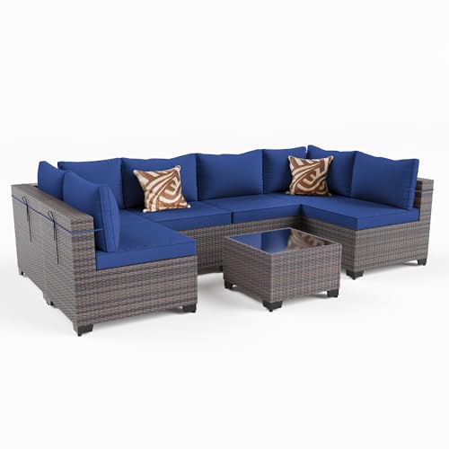 Kullavik 7PCS Outdoor Patio Furniture Set PE Wicker Rattan Sectional Sofa