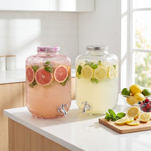 Godinger Drink Dispenser 2 Gallon, Large Glass Water Dispenser - (256oz) Clear