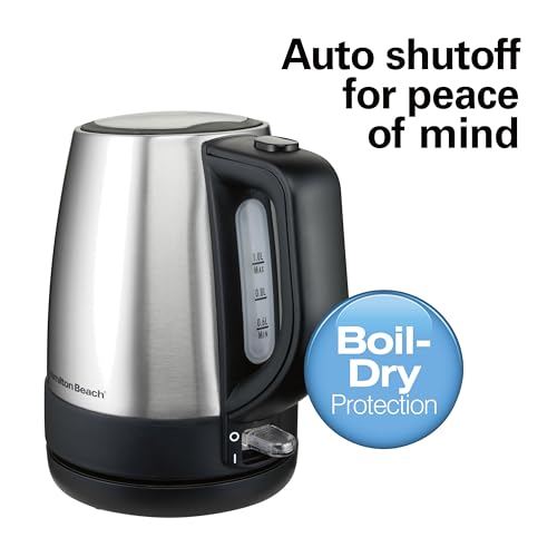 Hamilton Beach Electric Tea Kettle, Water Boiler & Heater, 1 L, Cordless, Auto-Shutoff & Boil-Dry Protection, Stainless Steel (40998)