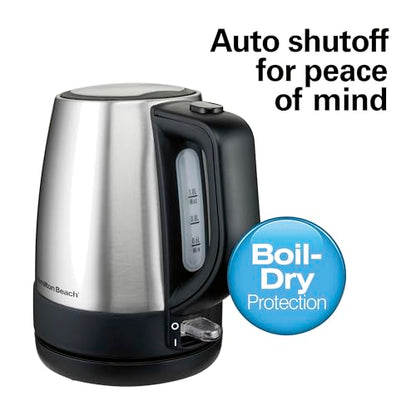 Hamilton Beach Electric Tea Kettle, Water Boiler & Heater, 1 L, Cordless, Auto-Shutoff & Boil-Dry Protection, Stainless Steel (40998)