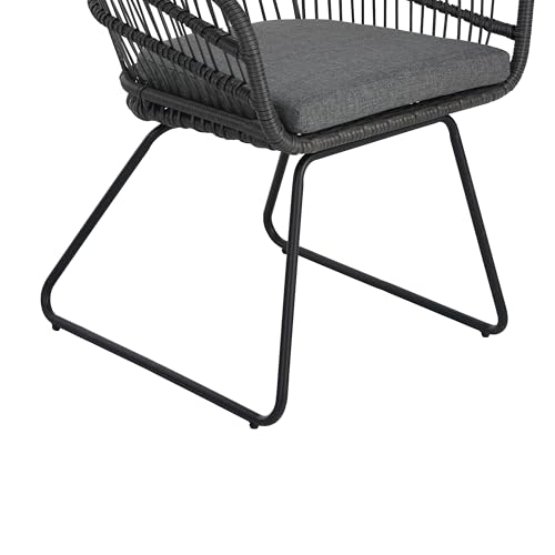 Christopher Knight Home Terry Acacia Wood Patio Dining Set for 6, Rectangular Patio Dining Table and Faux Rattan Chairs Set of 6, 7 Piece Outdoor Dining Set with Cushion and Iron Frame, Teak+Gray