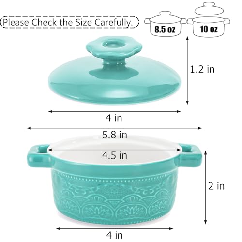 Hacaroa Set of 6 Mini Cocotte with Lid, 8 Oz Ceramic Ramekins with Handles, Small Casserole Dishes Individual Serving Pot for Baking, Soufflé, Soup, Cobbler, Oven Safe, 6 Colors