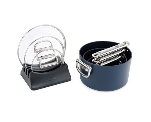 Joseph Joseph Space 6-Piece Nonstick Sauce Pan Set with Lids, Nesting Design, Ceramic Coating, Induction & Oven Safe