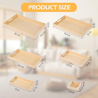 Aodaer 7 Pieces Wooden Trays, Wooden Nested Serving Trays, Rectangular Shape Wood Serving Tray with Handles for Kitchen Party Dinner Snacks