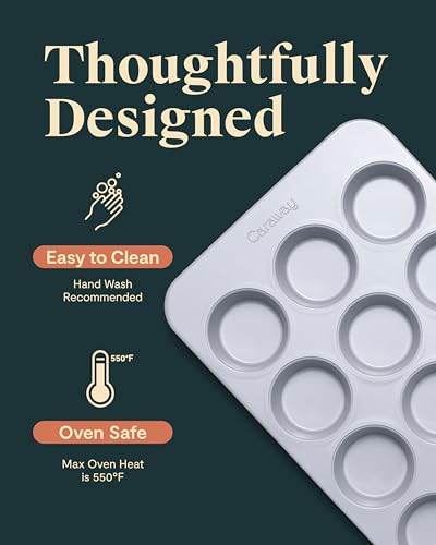 Caraway Non-Stick Ceramic 12-Cup Muffin Pan - Naturally Slick Ceramic Coating - Non-Toxic, PTFE & PFOA Free - Perfect for Cupcakes, Muffins, and More - Cream