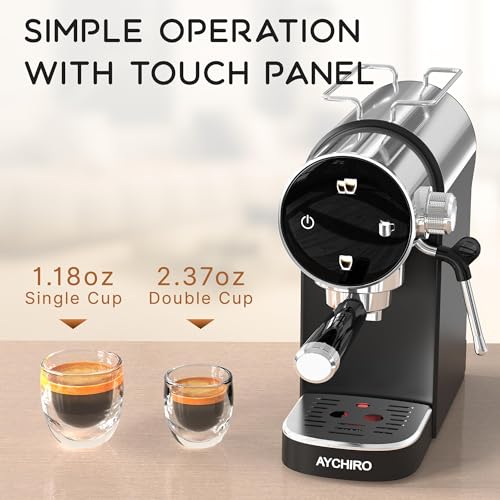 AYCHIRO 20 Bar Espresso Coffee Machine, Touchscreen Espresso Coffee Maker for Home, Cappuccino Maker with Removable Water Tank, Modern Black Design, Black