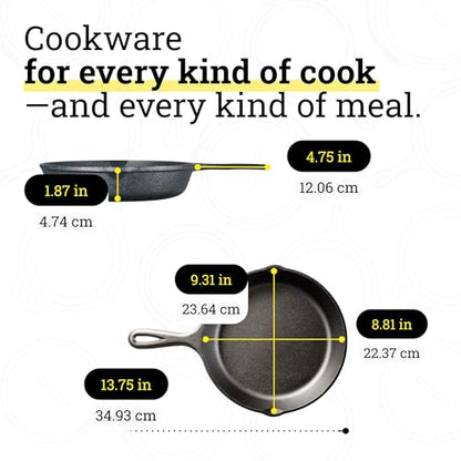 Lodge Seasoned Cast Iron Skillet 9 Inches - PFAS-Free, Non-Toxic Cookware - Use with an Oven, Stove, Grill, or Campfire - Naturally Non-Stick & Oven Safe