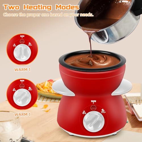 Mini Chocolate Melting Pot, Chocolate Fondue Fountain, 8.79OZ Warmer Machine for Milk Chocolate, Cheese, Butter, Candy (Red)