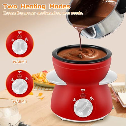 Mini Chocolate Melting Pot, Chocolate Fondue Fountain, 8.79OZ Warmer Machine for Milk Chocolate, Cheese, Butter, Candy (Red)