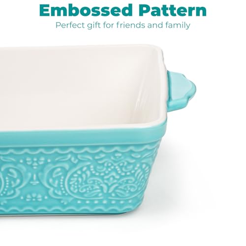 SOUJOY Ceramic Baking Dish Set of 3, Oven-to-Table and Non-Stick Rectangular Casserole Dishes with Sturdy Handles, Space-Saving Stack Lasagna Pan for Cooking, Serving, Roasting, Gifting, Turquoise