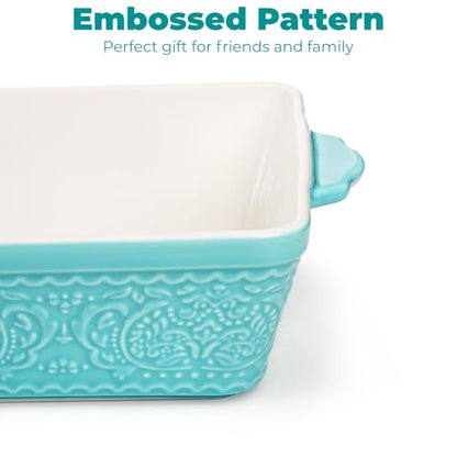 SOUJOY Ceramic Baking Dish Set of 3, Oven-to-Table and Non-Stick Rectangular Casserole Dishes with Sturdy Handles, Space-Saving Stack Lasagna Pan for Cooking, Serving, Roasting, Gifting, Turquoise