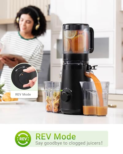 TUUMIIST Juicer Machines, Cold Press Juicer with 5.3" Extra Large Feed Chute Fit Whole Fruits & Vegetables Easy to Clean, High Juice Yield, BPA Free (Black)