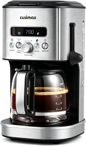 CUSIMAX Drip Coffee Maker 12 Cup Programmable Coffee Machine with 24H Timer, LCD Screen & Easy Control Dial, Brew Pause, Aroma Selector, Keep Warm Glass Carafe Coffee Makers, Magnetic Scoop