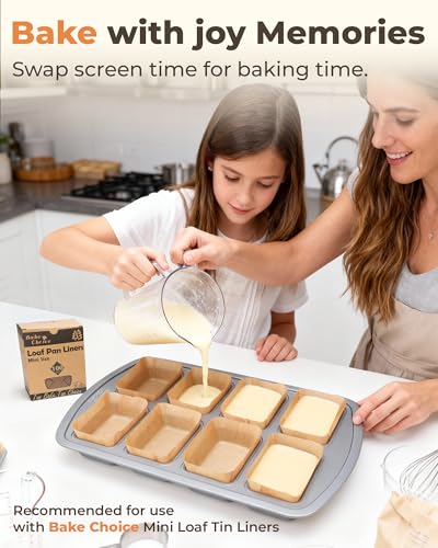 Bake Choice Mini Loaf Pan, 8-Cavity Non-Stick Carbon Steel Baking Pans Set for Banana Bread, Cornbread, Cheesecake, Muffins, Pound Cake, Small Meatloaf, Bread Pan