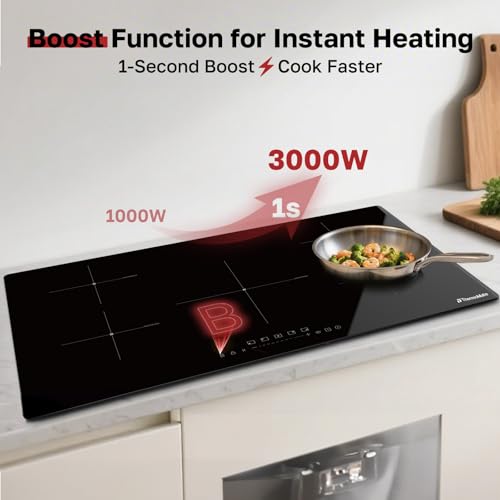 ThermoMate 36 Inch Induction Hob Electric Cooktop, 9800W Built in Induction Stove Top with 5 Boost Burners, 9 Heating Levels, Timer & Child Safety Lock, Sensor Touch Control, 240V