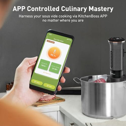 KitchenBoss Wifi Sous Vide Machine: Ultra-quiet Sous Vide Cooker Immersion Circulator APP Control, IPX7 Waterproof Stainless Steel 1100W Professional Sous Vide Precision Cooker, Black (G300PT)