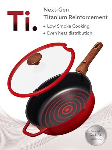 CAROTE 20Pcs Titanium Cookware Set, Pots and Pans Set Non Stick, Kitchen Cooking Set with Detachable Handle, Non Toxic Induction Cookware - Camping Cookware, Dishwasher/Oven Safe, Red