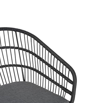 Christopher Knight Home Terry Acacia Wood Patio Dining Set for 6, Rectangular Patio Dining Table and Faux Rattan Chairs Set of 6, 7 Piece Outdoor Dining Set with Cushion and Iron Frame, Teak+Gray