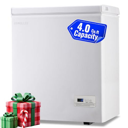 DEMULLER 4.0 Cu.ft Chest Freezer with Electronic Panel, Accurate Temperature Display to 1 ℉, White Deep Freezing Machine with 2 Removable Baskets, Compact Size for Any Space