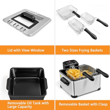 COSTWAY Deep Fryer with Basket, 5.3-Qt/5L Electric Oil Fryer, 1700W, Silver